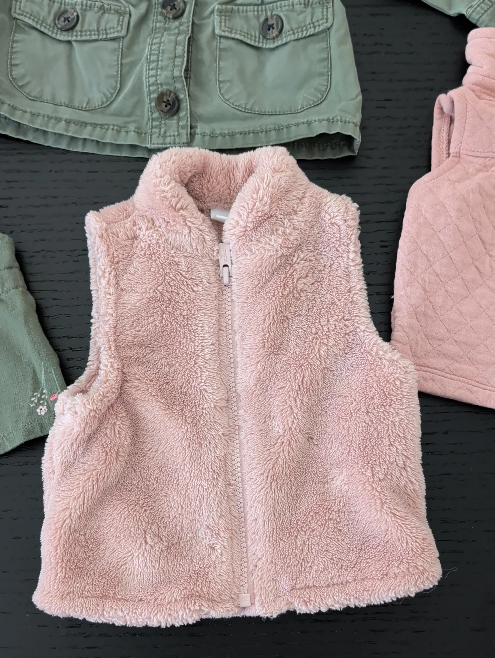 Lot 4 Olive Green Utility Jacket Faux Fur Vest Pink 9 / 12 Months Girl Pink